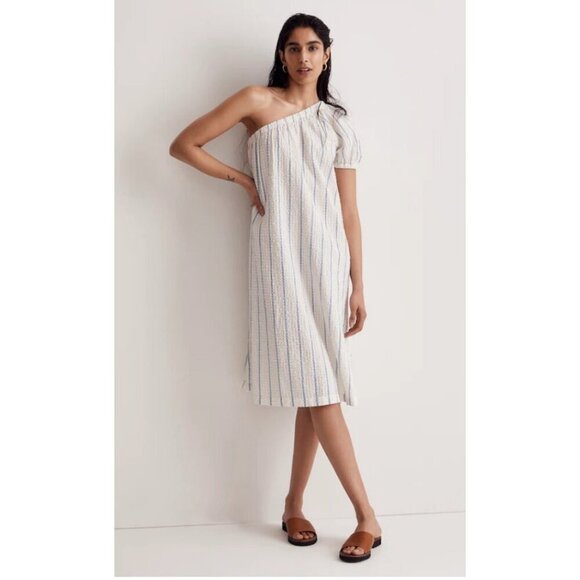 Madewell $90 Seersucker One-Shoulder Midi Dress Stripe Size S NJ887
